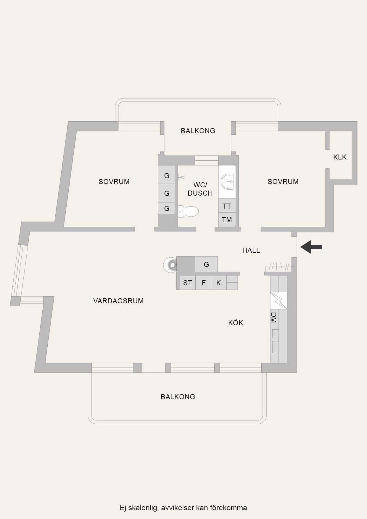 3:a på Trehörningen, havsutsikt, renoveringsbehov, två balkonger och garage i huset!